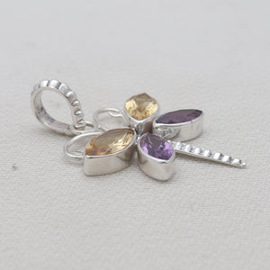 Amethyst & Citrine Dragonfly Silver Pendants