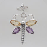 Amethyst & Citrine Dragonfly Silver Pendants