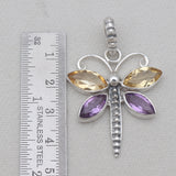 Amethyst & Citrine Dragonfly Silver Pendants