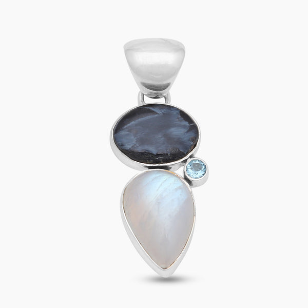 Pietersite & Rainbow Moonstone Silver Pendants