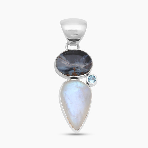 Pietersite & Rainbow Moonstone Silver Pendants