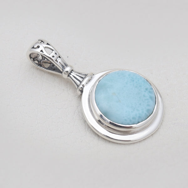 925 Sterling Silver Round Larimar Pendants