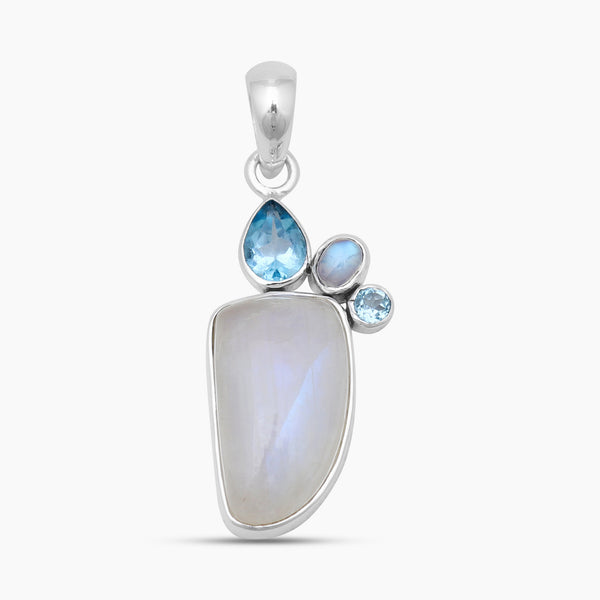 Rainbow Moonstone & Topaz Silver Pendants