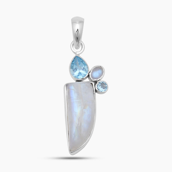 Rainbow Moonstone & Topaz Silver Pendants