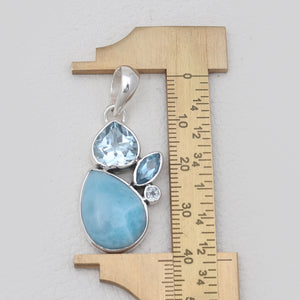 Larimar & Topaz Silver Designer Pendants