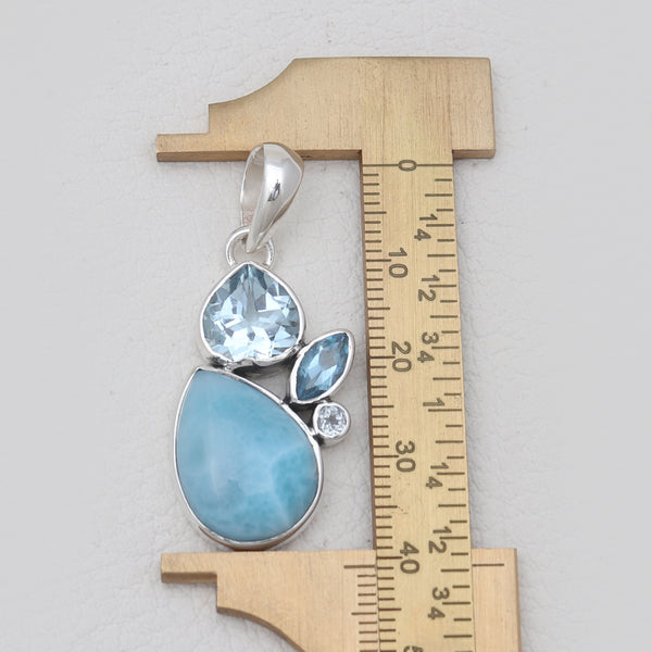 Larimar & Topaz Silver Designer Pendants