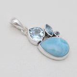 Larimar & Topaz Silver Designer Pendants