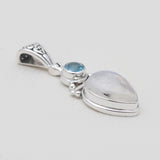 Rainbow Moonstone & Blue Topaz Silver Pendants
