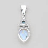Rainbow Moonstone & Blue Topaz Silver Pendants