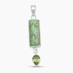 Gaspeite & Peridot Silver Pendants