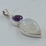 Rainbow Moonstone & Amethyst Silver Pendants