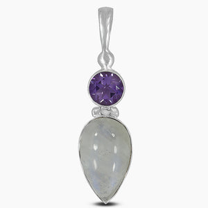 Rainbow Moonstone & Amethyst Silver Pendants
