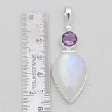 Rainbow Moonstone & Amethyst Silver Pendants