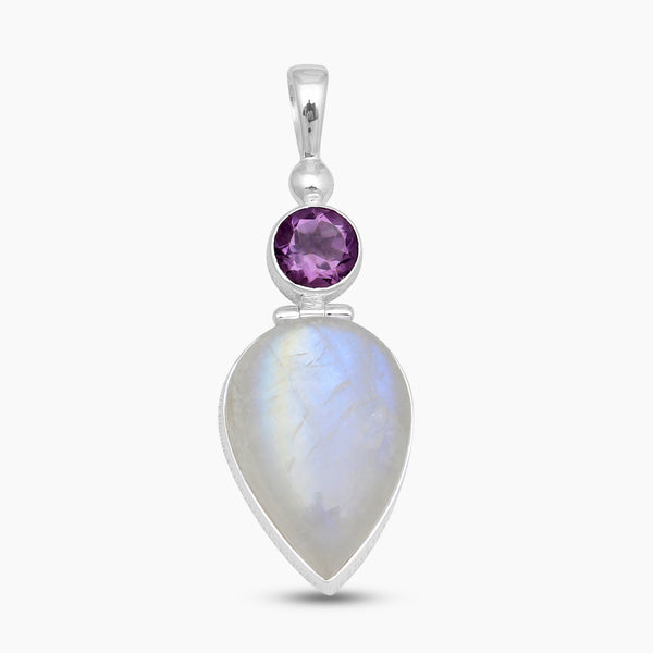 Rainbow Moonstone & Amethyst Silver Pendants