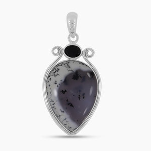 Dendritic Opal & Black Onyx Silver Pendants