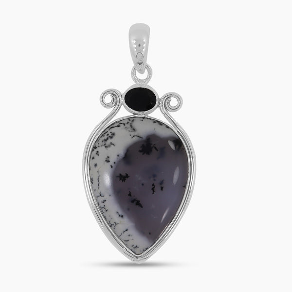Dendritic Opal & Black Onyx Silver Pendants