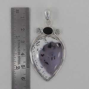 Dendritic Opal & Black Onyx Silver Pendants