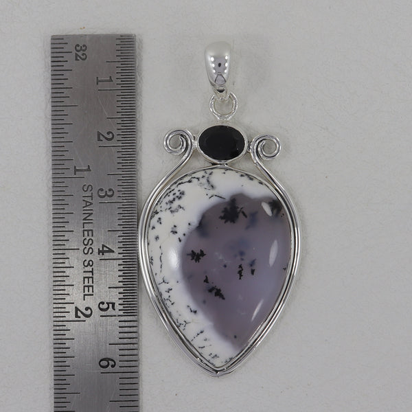 Dendritic Opal & Black Onyx Silver Pendants