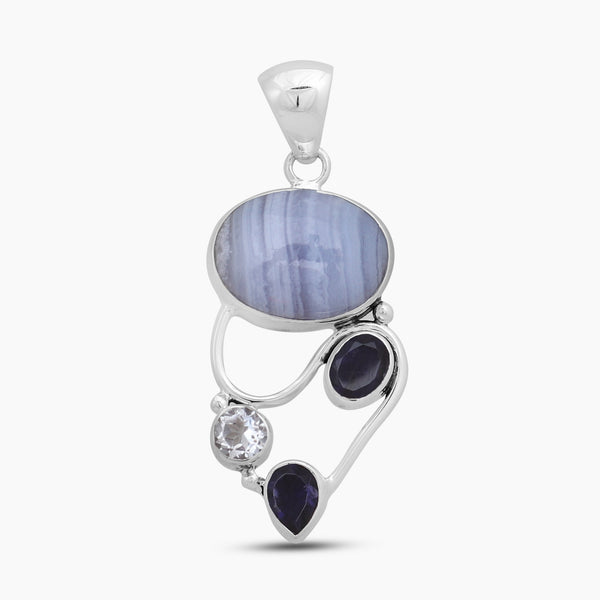 925 Sterling Silver Blue Lace Agate Pendants