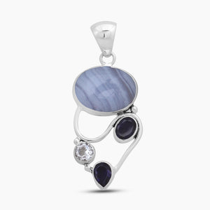 925 Sterling Silver Blue Lace Agate Pendants