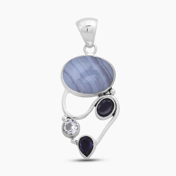 925 Sterling Silver Blue Lace Agate Pendants
