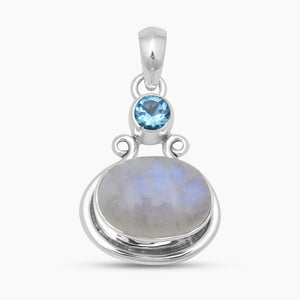 Rainbow Moonstone & Blue Topaz Silver Pendants