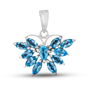 925 Sterling Silver Blue Topaz Butterfly Pendant