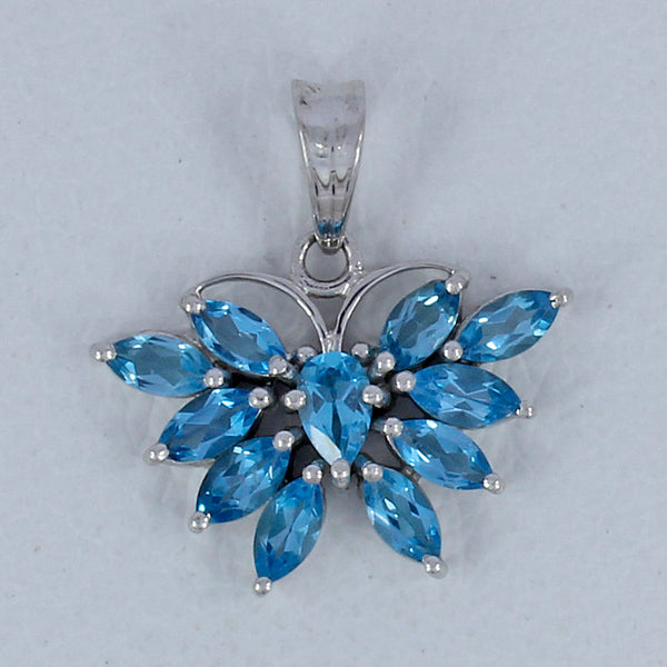 925 Sterling Silver Blue Topaz Butterfly Pendant