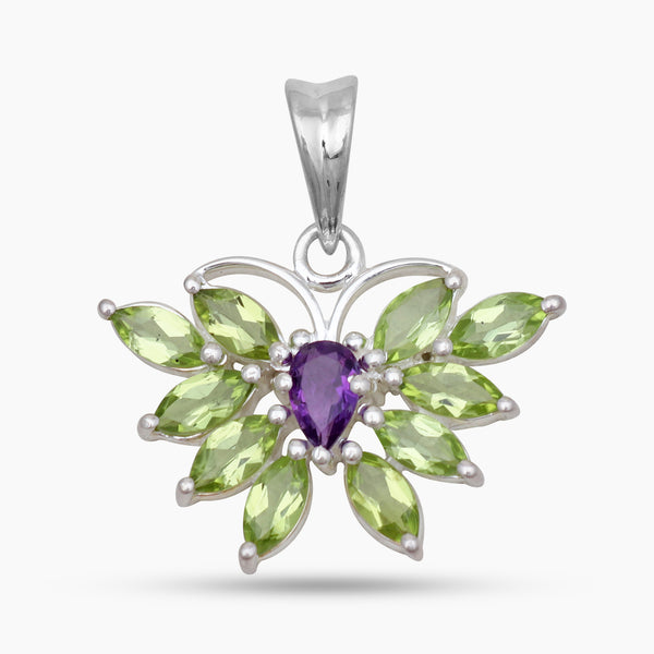 Peridot & Amethyst Silver Butterfly Pendants