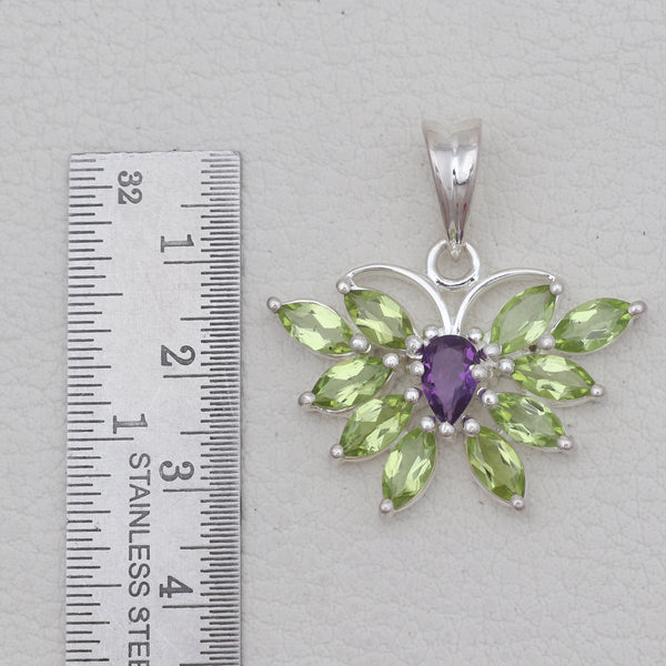 Peridot & Amethyst Silver Butterfly Pendants