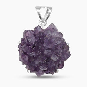 925 Silver Raw Amethyst Druzy Pendants