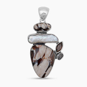 925 Silver Peanut Wood Jasper Pendants