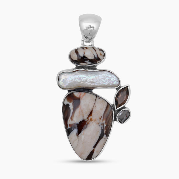 925 Silver Peanut Wood Jasper Pendants