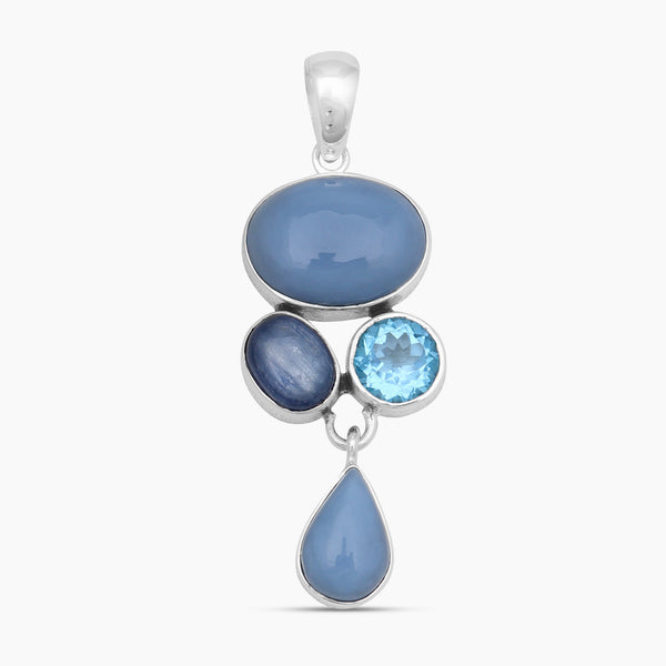 Blue Opal With Multistone Silver Drop Pendants