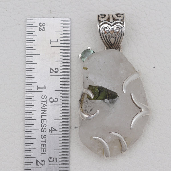 925 Sterling Silver Tourmalinated Quartz Pendants