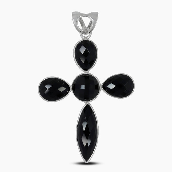 Black Onyx Holy Cross Silver Pendants