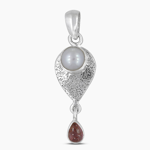 Pearl & Pink Tourmaline Silver Pendants
