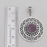Hexagonal Cut Ruby Silver Designer Pendants
