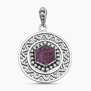 Hexagonal Cut Ruby Silver Designer Pendants