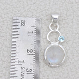 Natural Rainbow Moonstone Silver Pendant