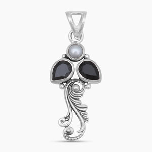 Black Onyx & Pearl Silver Designer Pendants