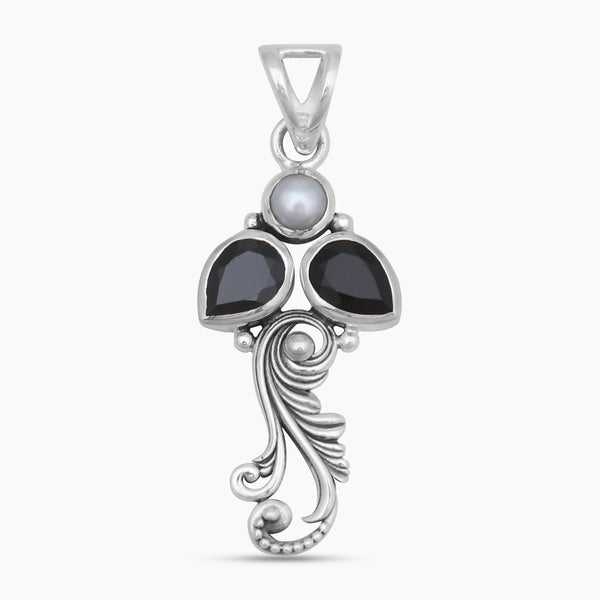 Black Onyx & Pearl Silver Designer Pendants