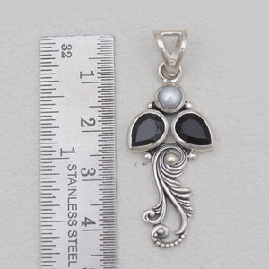 Black Onyx & Pearl Silver Designer Pendants