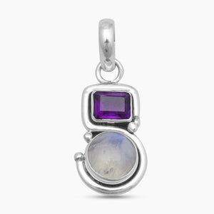 Rainbow Moonstone & Amethyst Silver Pendants