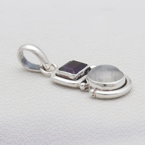 Rainbow Moonstone & Amethyst Silver Pendants