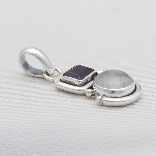 Rainbow Moonstone & Amethyst Silver Pendants