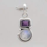 Rainbow Moonstone & Amethyst Silver Pendants