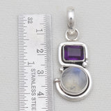 Rainbow Moonstone & Amethyst Silver Pendants