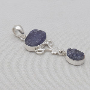 925 Sterling Silver Rough Tanzanite Pendants