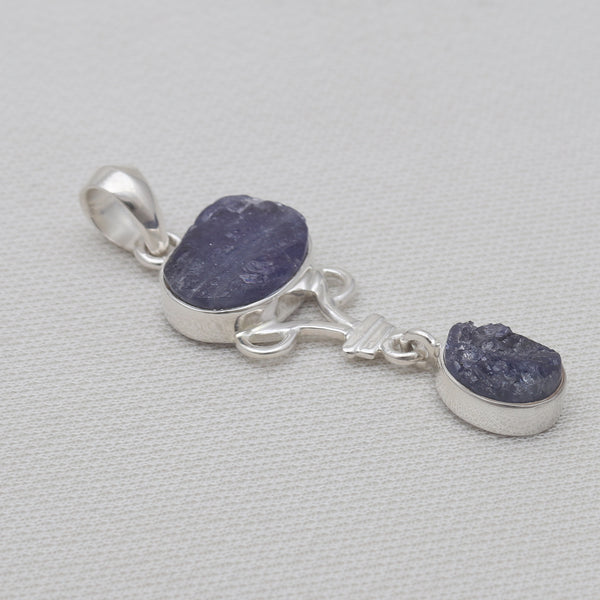 925 Sterling Silver Rough Tanzanite Pendants